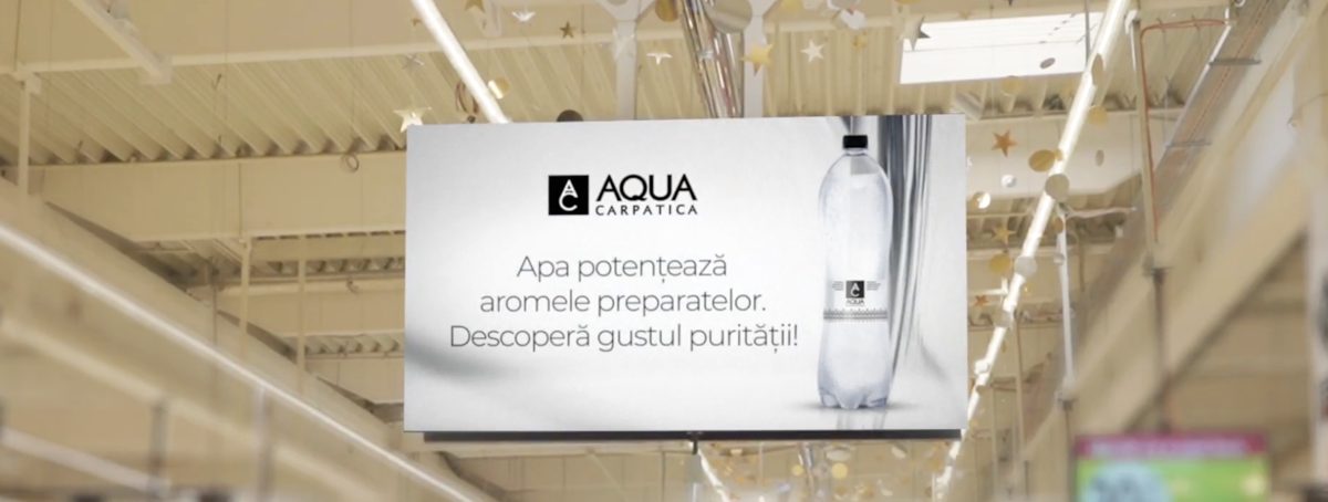 Aqua Carpatica in-store DOOH campaign on Carrefour screens