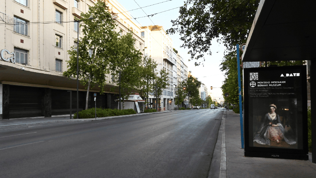 Athens, DOOH bus-shelter screen, Athens (A_DAYS), real DOOH inventory bookable by the hour on Blindspot