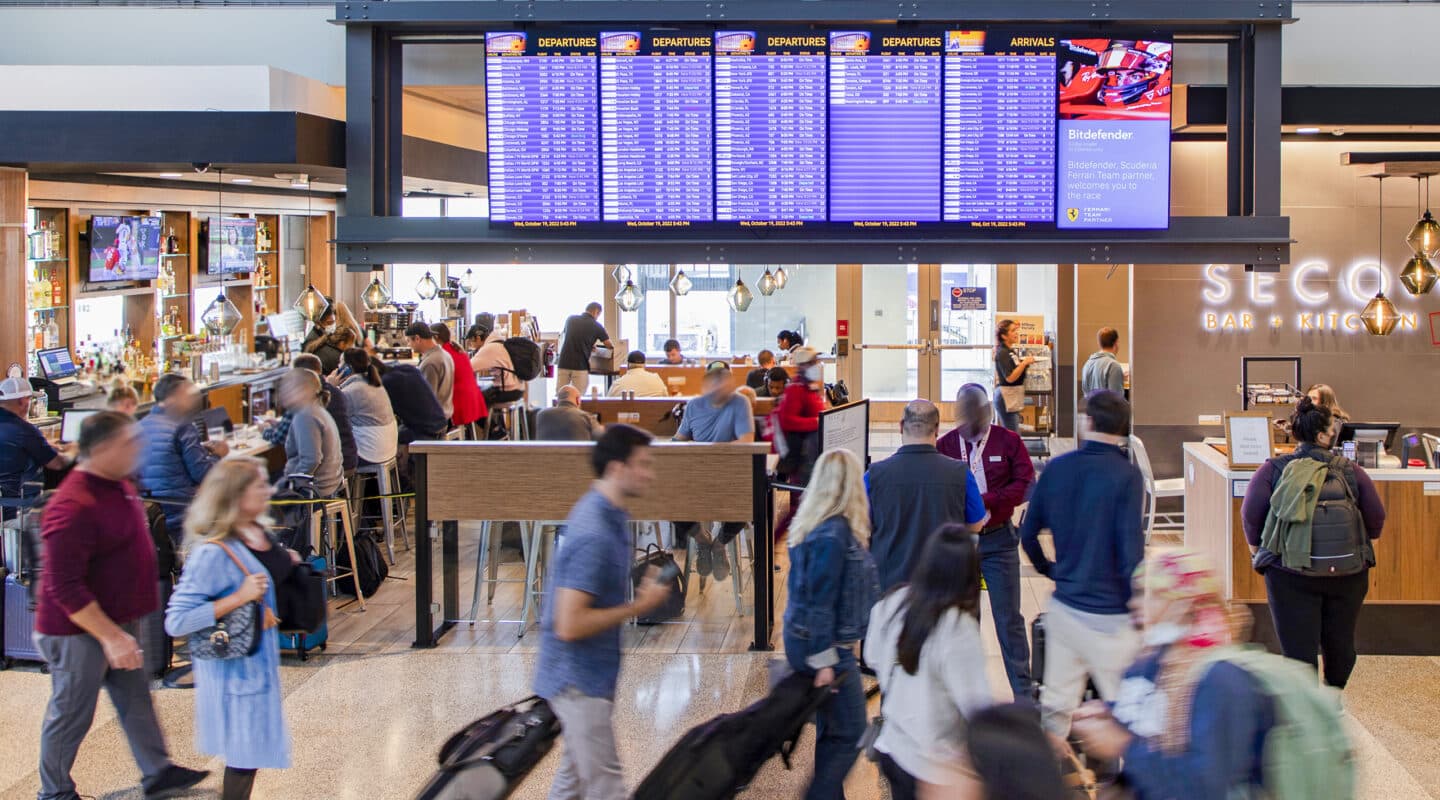 Austin, Flight-information LCD package, AUS, real DOOH inventory bookable by the hour on Blindspot