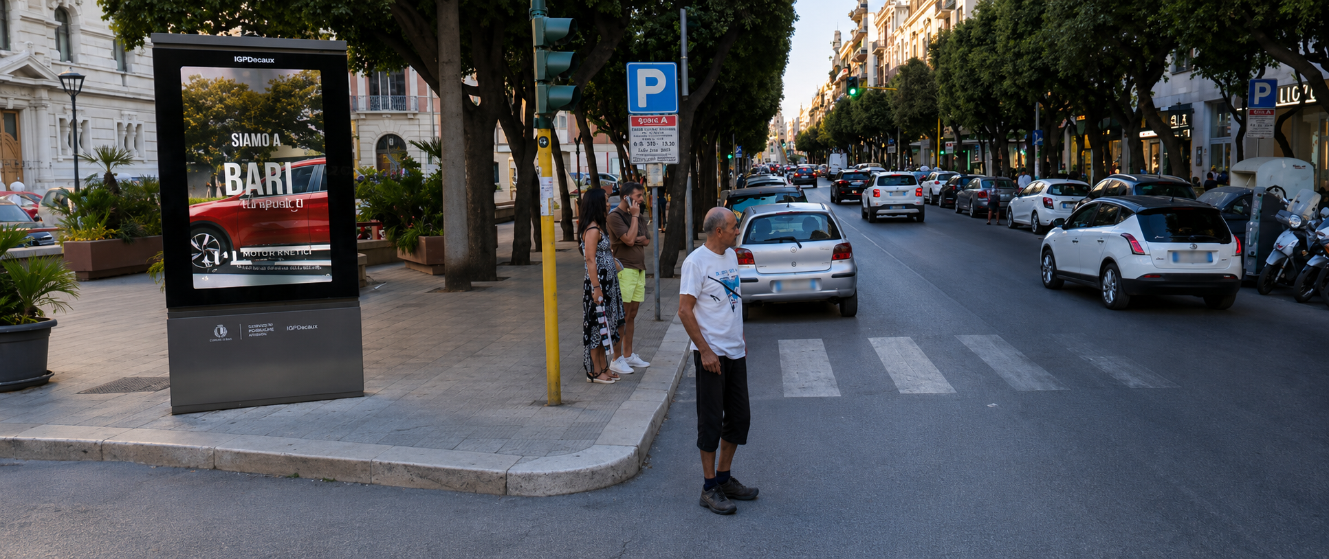 Bari, Bari street-level advertising panel - digital out-of-home screen, real DOOH inventory bookable by the hour on Blindspot