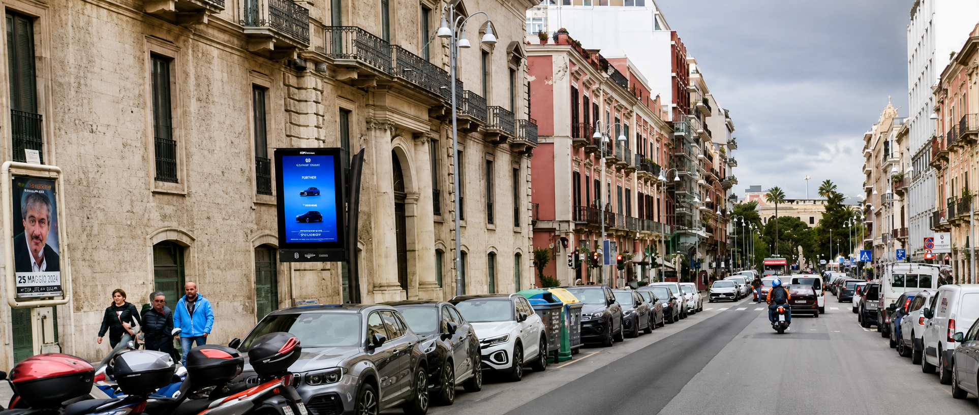 Bari, Bari high-traffic outdoor screen - digital out-of-home screen, real DOOH inventory bookable by the hour on Blindspot