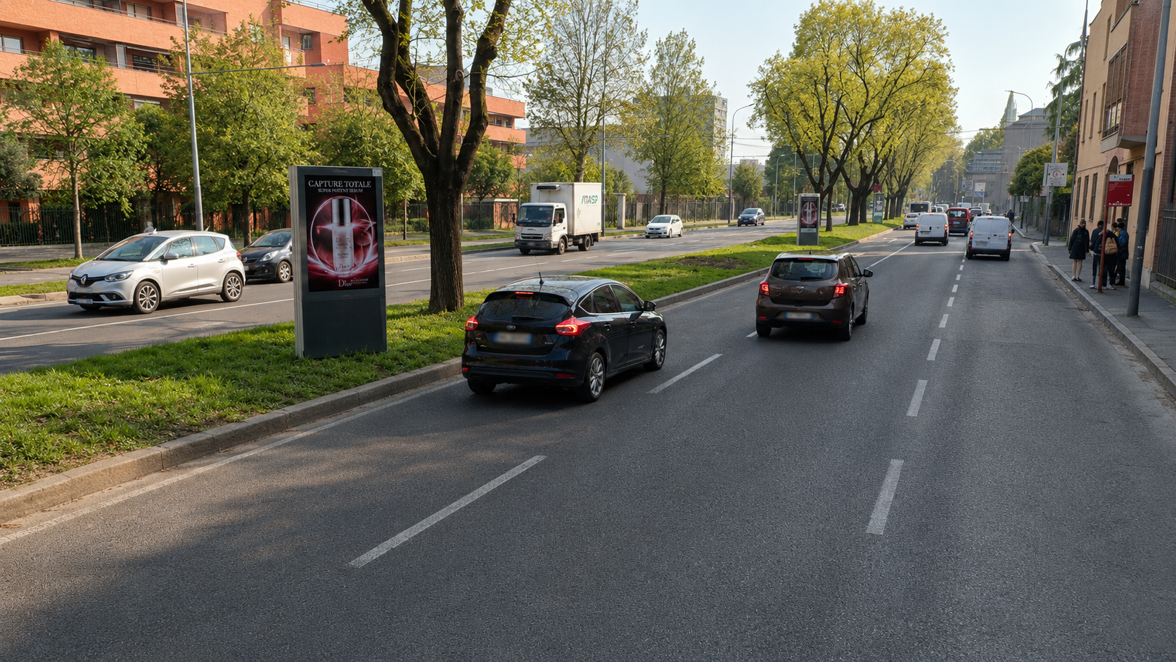 Bologna, Bologna street-level advertising panel - digital out-of-home screen, real DOOH inventory bookable by the hour on Blindspot