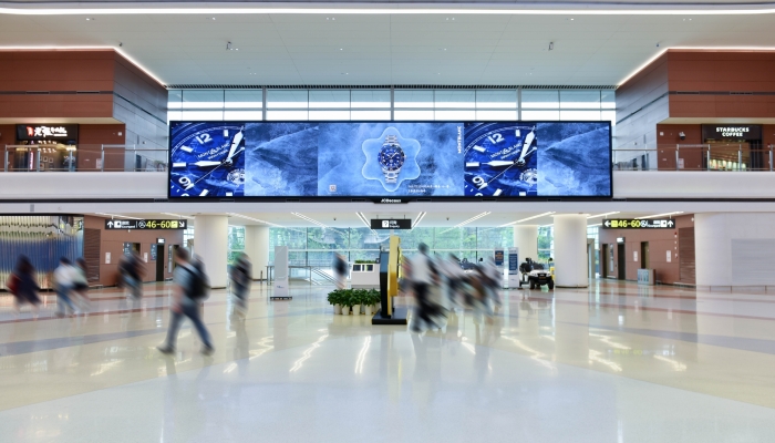Chengdu Tianfu Airport, TFU T2 creative LED site, real DOOH inventory bookable by the hour on Blindspot