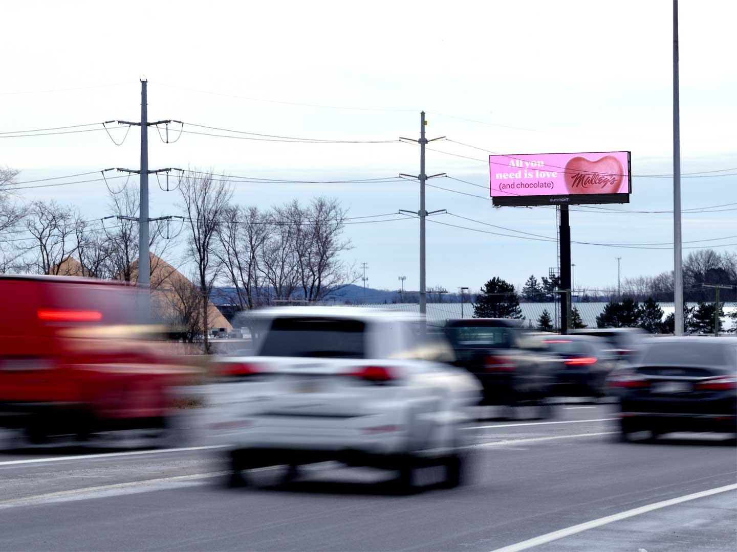 Cleveland, Malley's Chocolate billboard, Cleveland, real DOOH inventory bookable by the hour on Blindspot