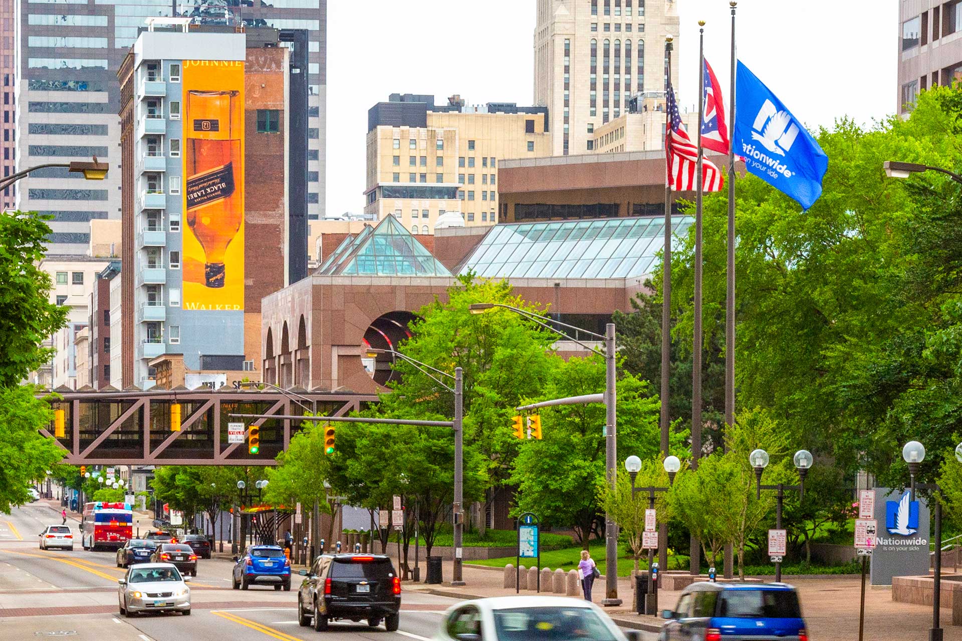 Columbus, Columbus wallscape, downtown, real DOOH inventory bookable by the hour on Blindspot