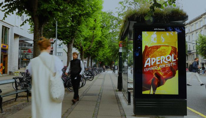 Copenhagen, Digital Frederiksberg bus-shelter screen, real DOOH inventory bookable by the hour on Blindspot