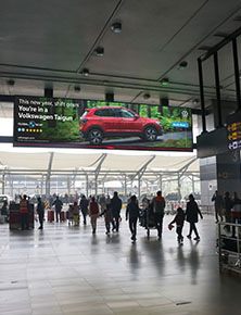 Delhi Airport, T3 domestic arrivals video wall, real DOOH inventory bookable by the hour on Blindspot