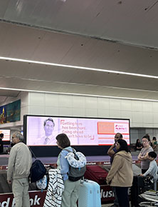 Delhi Airport, T3 international arrivals media, real DOOH inventory bookable by the hour on Blindspot