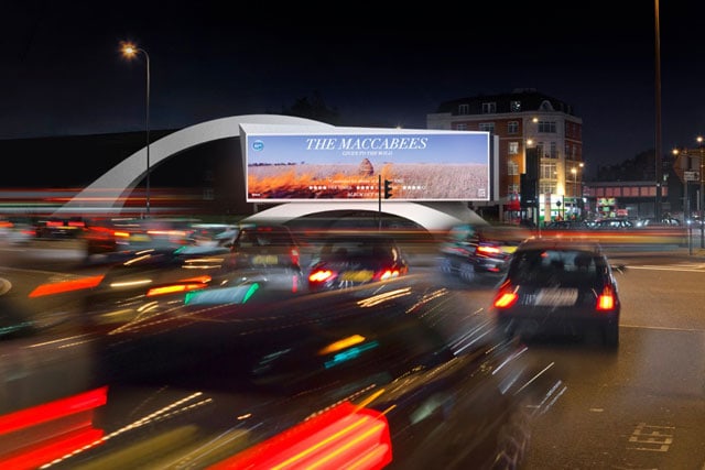 Vauxhall Cross Island digital billboard at a major South London junction surrounded by office buildings