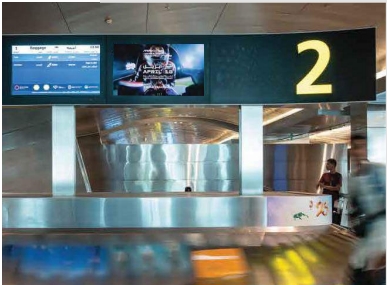 Doha Hamad Airport, Baggage reclaim screens, South Node, real DOOH inventory bookable by the hour on Blindspot