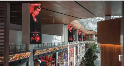 Doha Hamad Airport, Iconic vertical digital banners, real DOOH inventory bookable by the hour on Blindspot