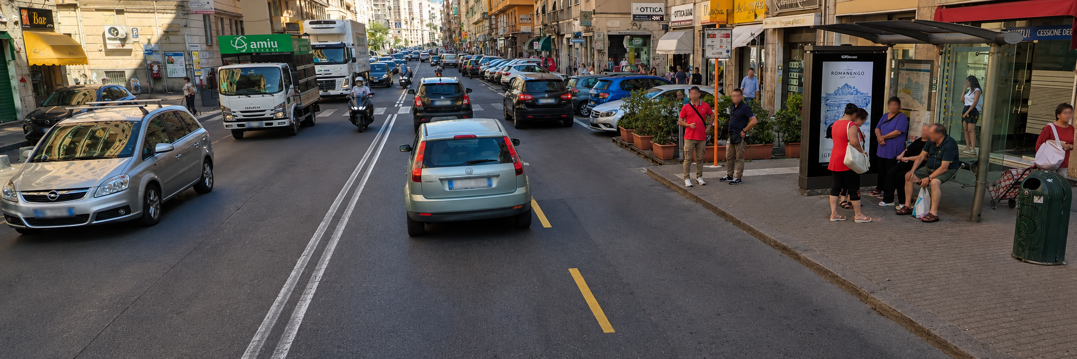 Genoa, Genoa street-level advertising panel - digital out-of-home screen, real DOOH inventory bookable by the hour on Blindspot