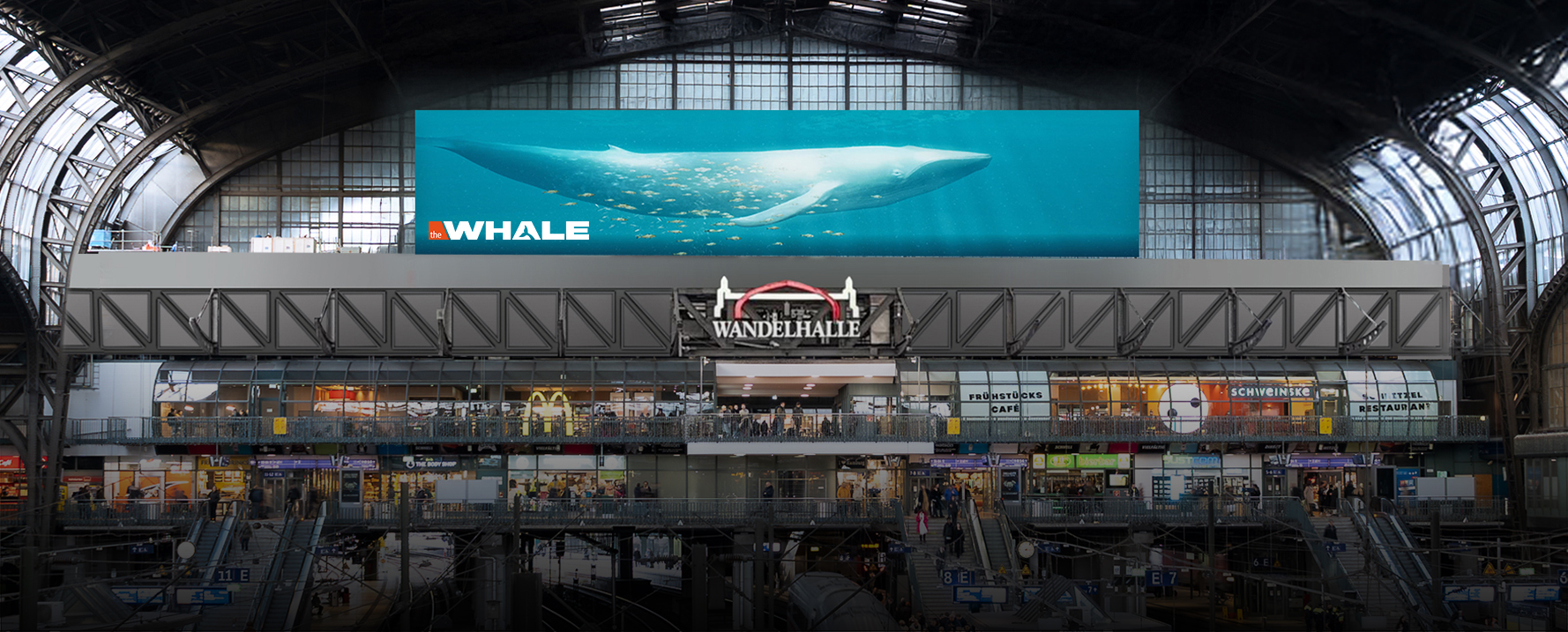 Hamburg, The Whale, station screen, real DOOH inventory bookable by the hour on Blindspot