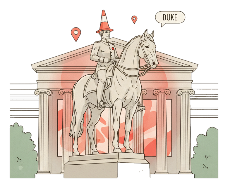 Illustrated Glasgow landmark with glowing coral Blindspot DOOH advertising screens