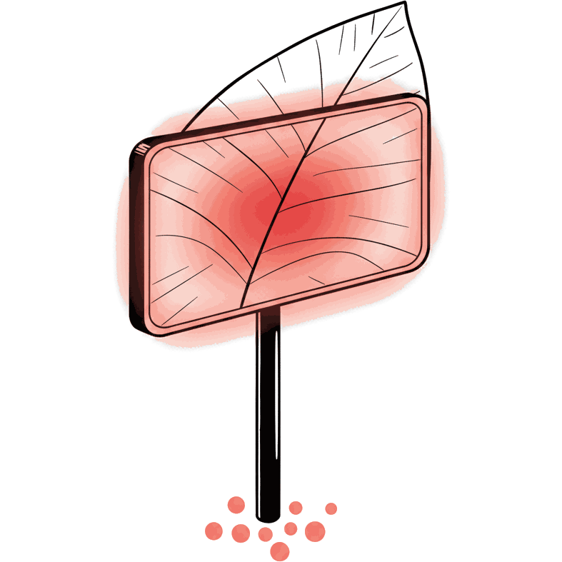 Illustrated leaf merged with a glowing coral Blindspot DOOH screen, a sustainability motif