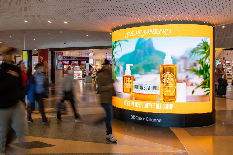 Louisville Muhammad Ali International Airport, Terminal atrium · digital network, real DOOH inventory bookable by the hour on Blindspot