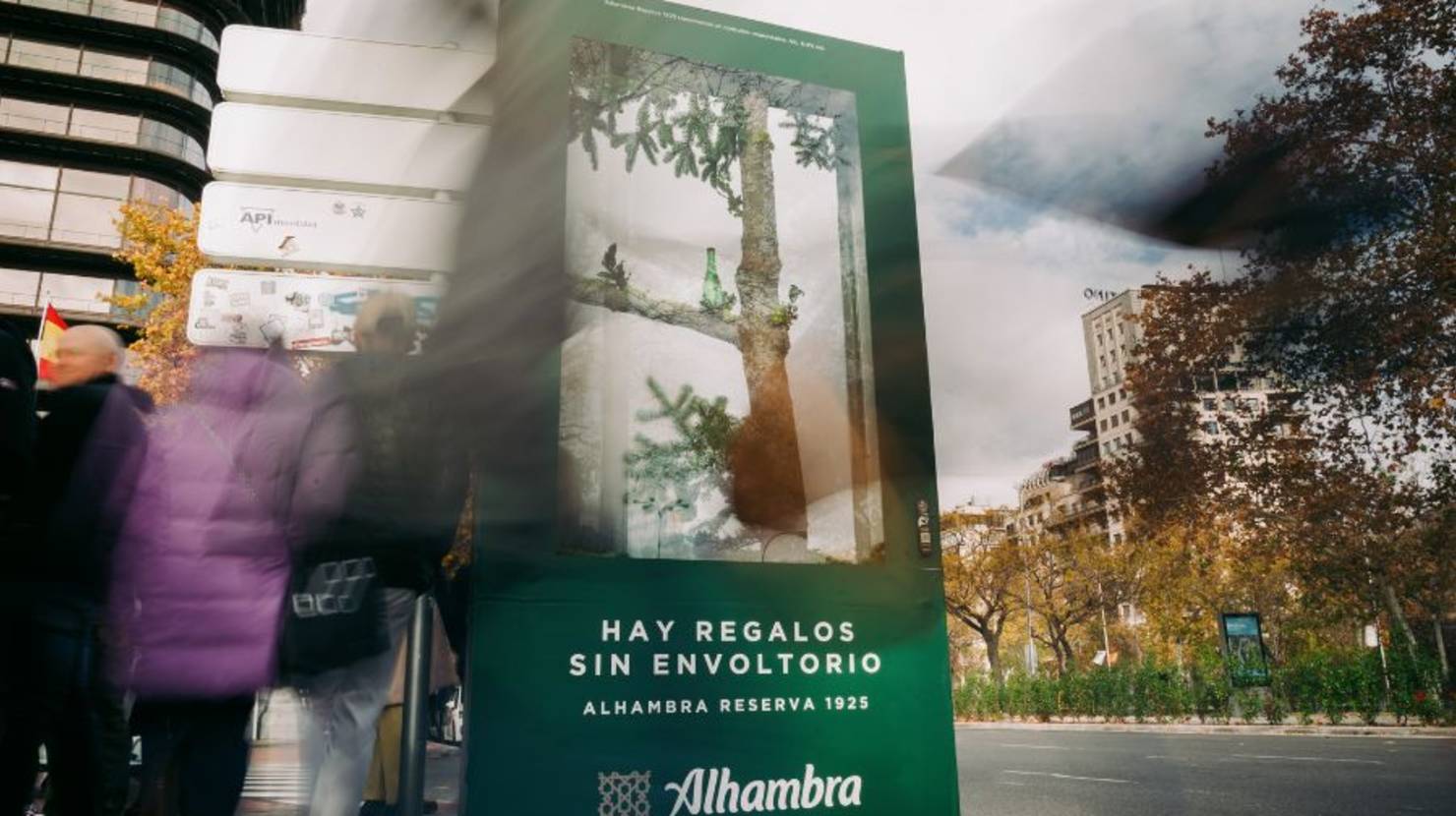 Madrid, Callao · LED canyon, real DOOH inventory bookable by the hour on Blindspot