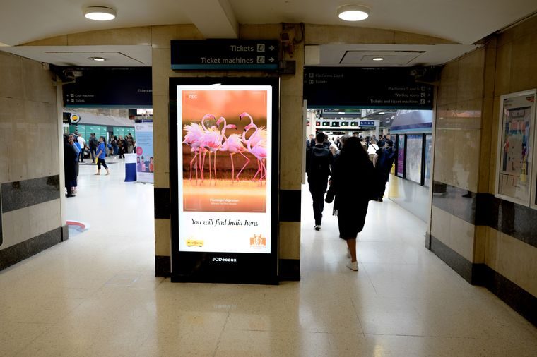 Visit Maharashtra creative on a digital screen inside Charing Cross Station in London