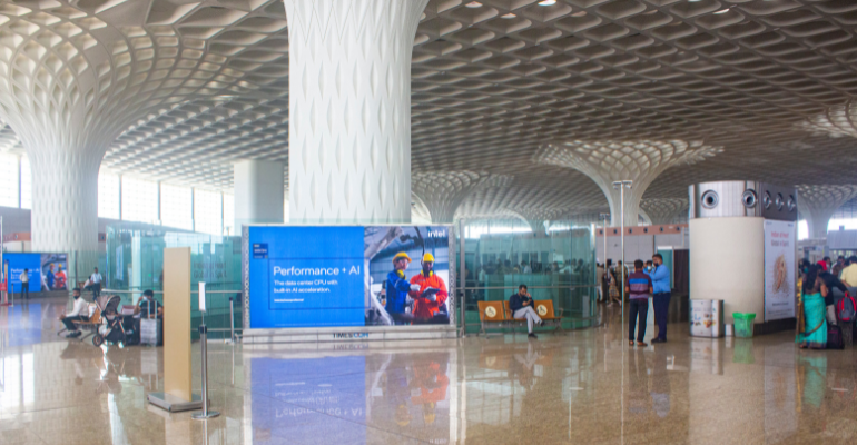 Mumbai Airport, large-format DOOH inventory bookable by the hour on Blindspot