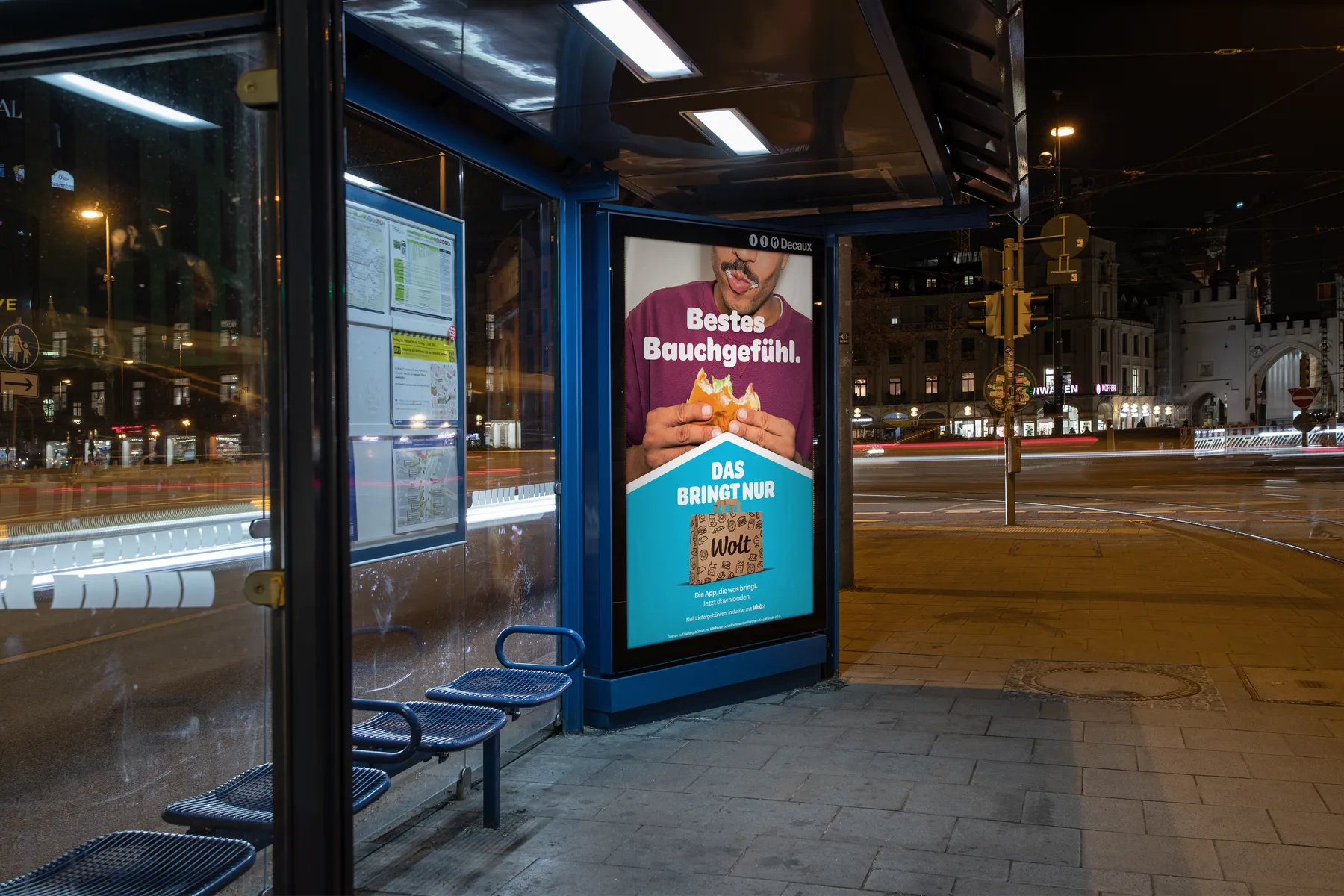 Munich, City Light Poster, Stachus (night), real DOOH inventory bookable by the hour on Blindspot