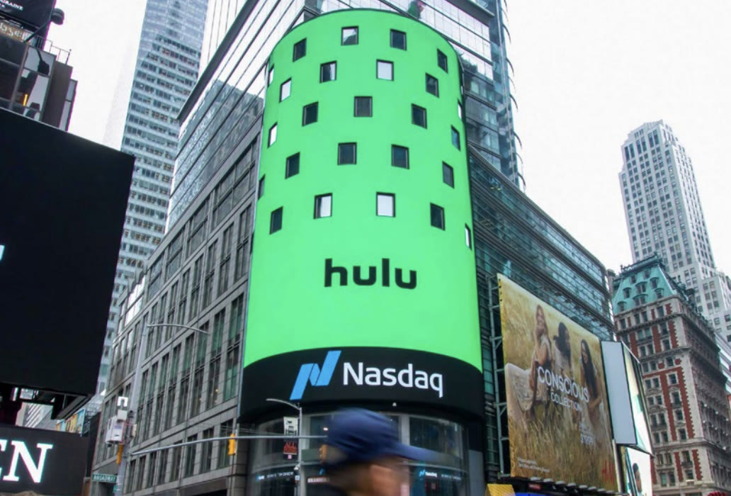 Nasdaq Tower LED, real DOOH screens from operator partner Branded Cities, bookable by the hour on Blindspot