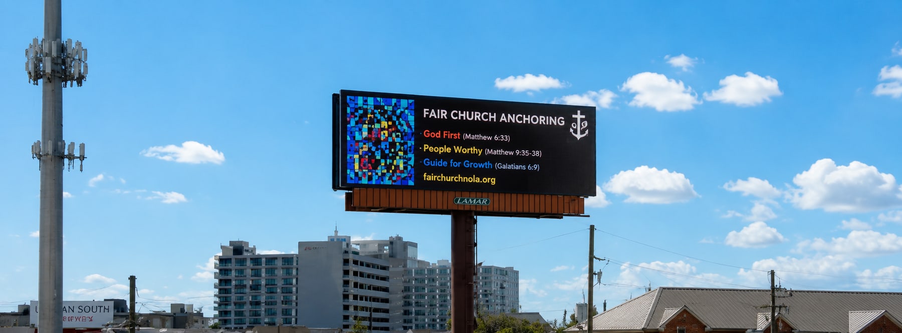 New Orleans billboard at Pontchartrain Expy, bookable by the hour on Blindspot