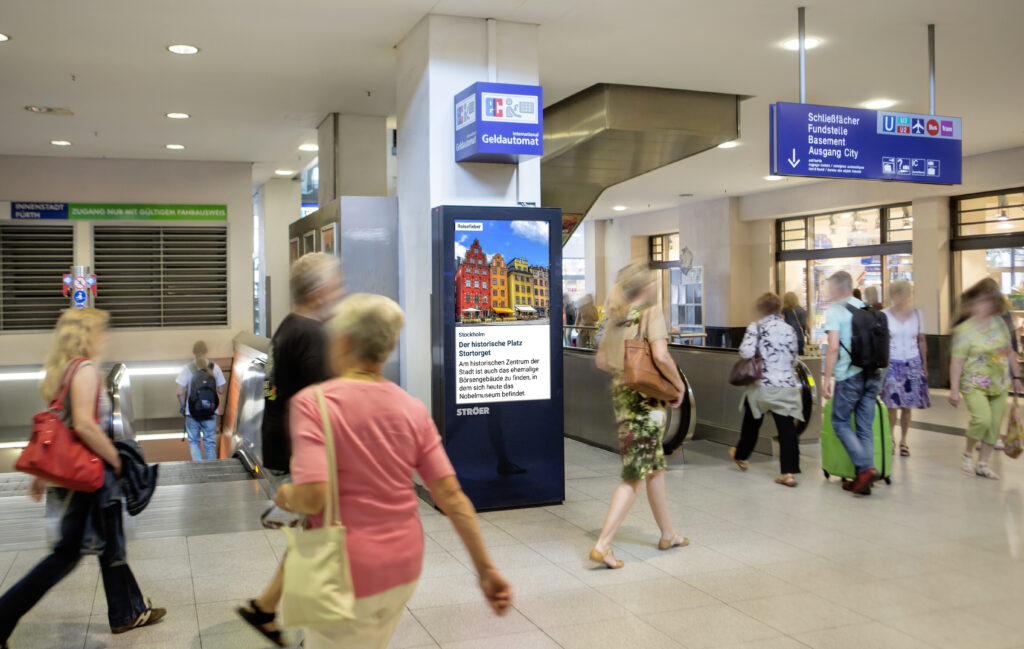 Nuremberg, Weißer Turm station Concourse - station screen, real DOOH inventory bookable by the hour on Blindspot