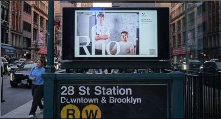 Rho creative on the 28 St Station subway-entrance screen, Downtown and Brooklyn lines