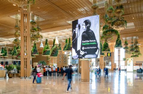 Riga Airport, Bus stop and taxi rank · transit LED, real DOOH inventory bookable by the hour on Blindspot