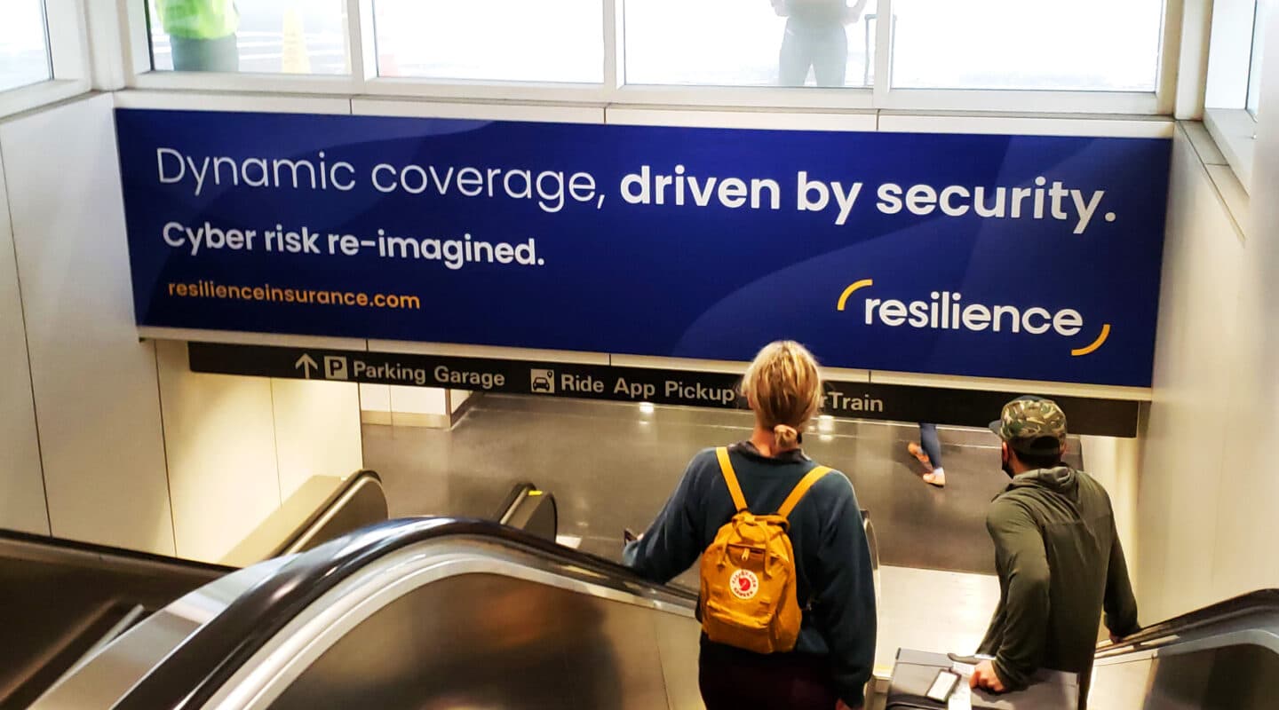 San Francisco Airport, SFO tension fabric display, baggage/escalator, real DOOH inventory bookable by the hour on Blindspot