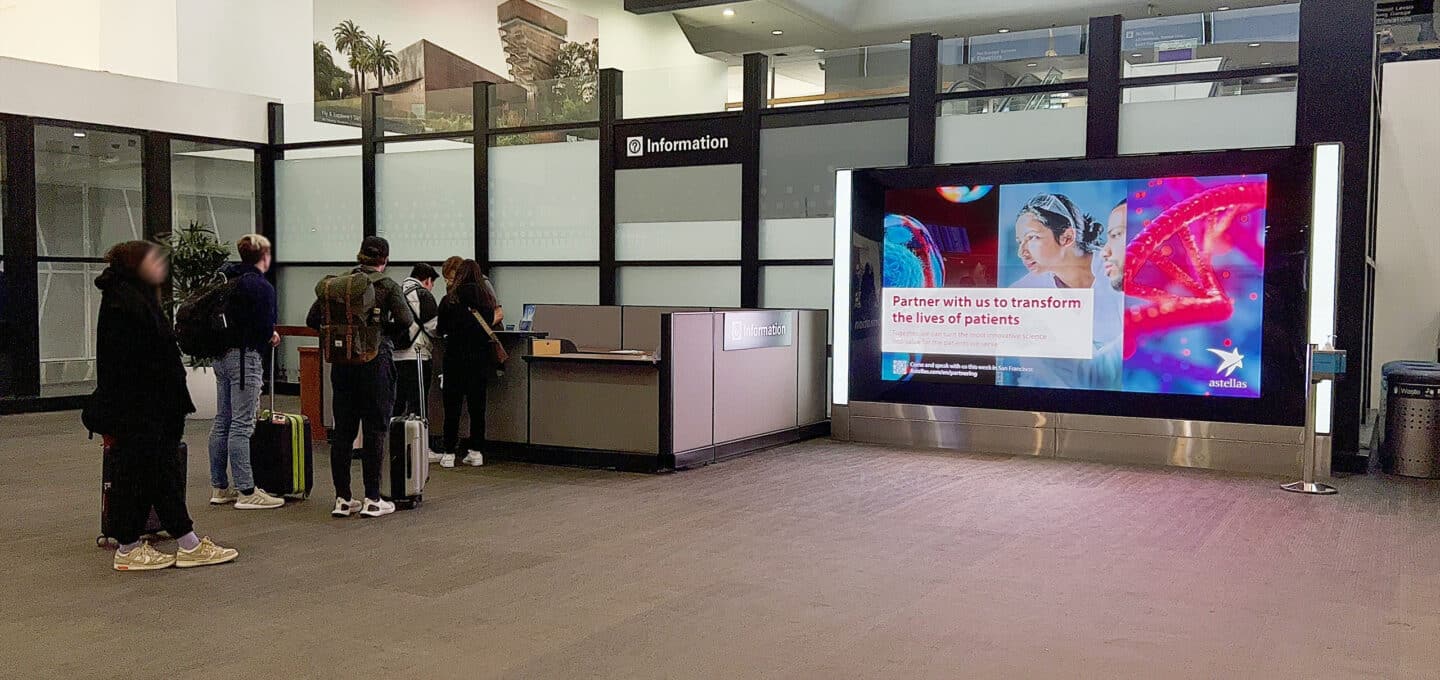 San Francisco Airport, large-format DOOH inventory bookable by the hour on Blindspot
