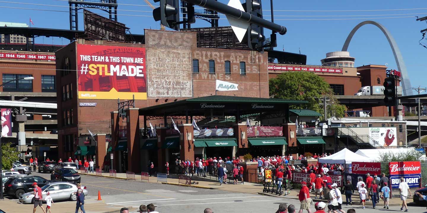 St. Louis, St. Louis OOH creative (downtown wall), real DOOH inventory bookable by the hour on Blindspot