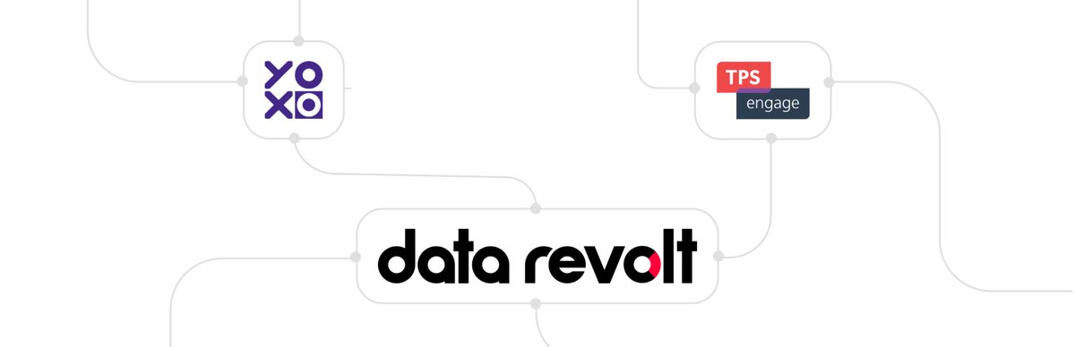 Partner diagram linking the YOXO, Data Revolt and TPS Engage logos, the teams behind the Bucharest subway DOOH campaign