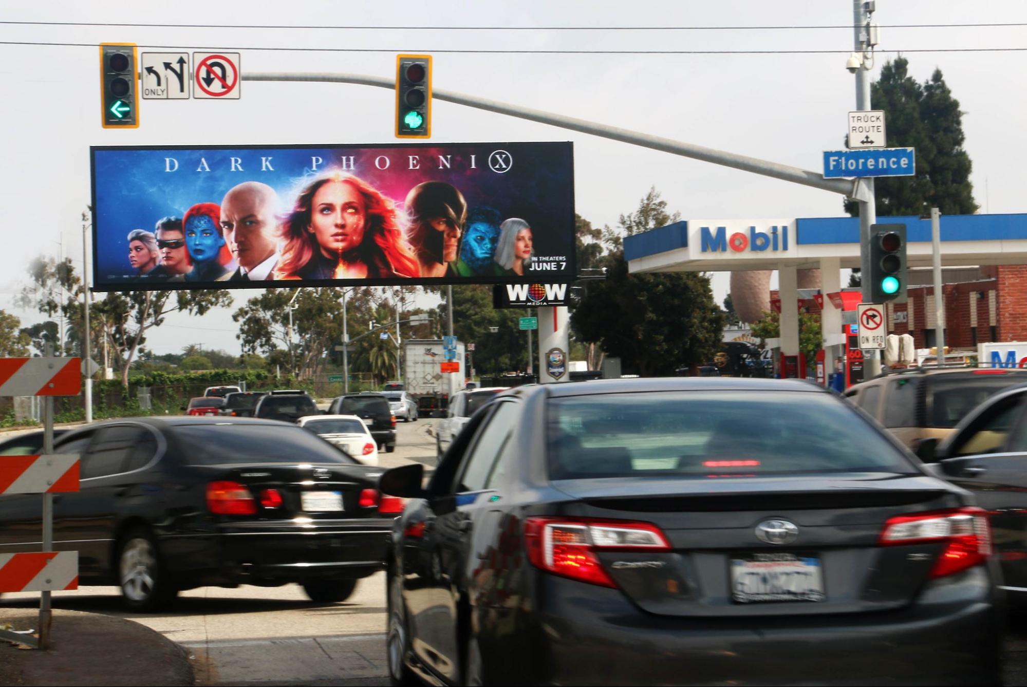 Billboard above Los Angeles traffic