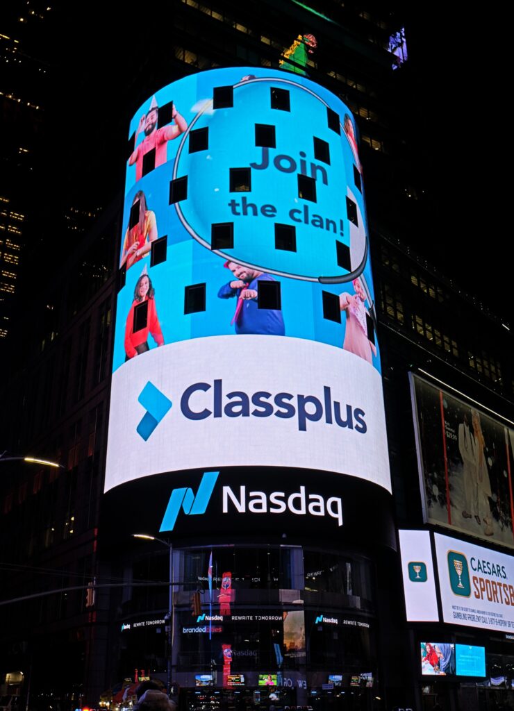 Classplus ad on Nasdaq billboard with Blindspot