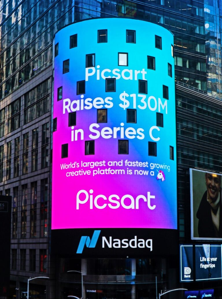 Picsart ad on Nasdaq billboard with Blindspot